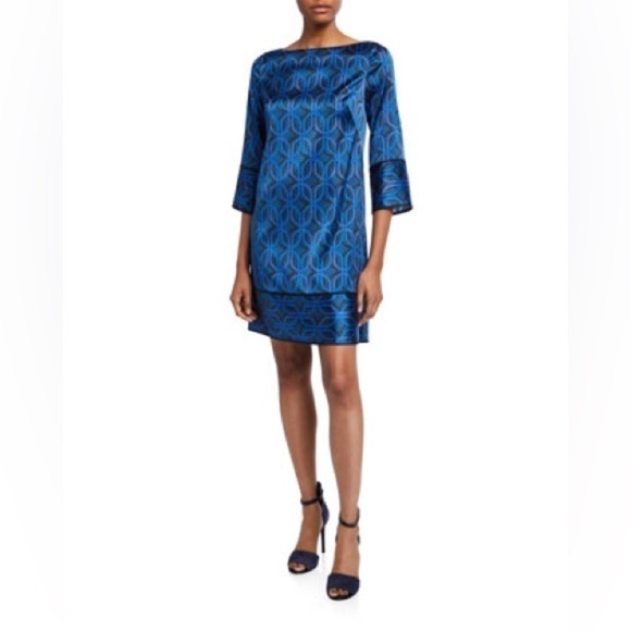 Elie Tahari Dresses & Skirts - Elie Tahari Esmarella 3/4 Sleeve Cocktail Shift Dress Blue Printed Women Size 2